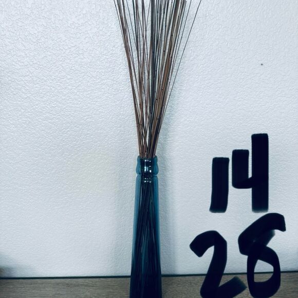 Tall Slim Profile Blue Tinted Glass Vase - Picture 2 of 3